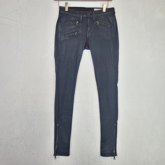 Rag & Bone Black Moto Cigarette Jeans Waxed Black Punk Goth Bikercore 28x30 24 - Picture 2 of 9